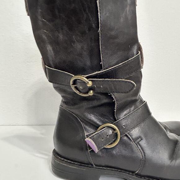 Free People Faryl Robin Black Leather Moto Strappy Buckle Boots Size 7.5 - Picture 3 of 10
